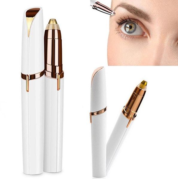 Depiladora facial de precisión con LED, blanca con detalles dorados